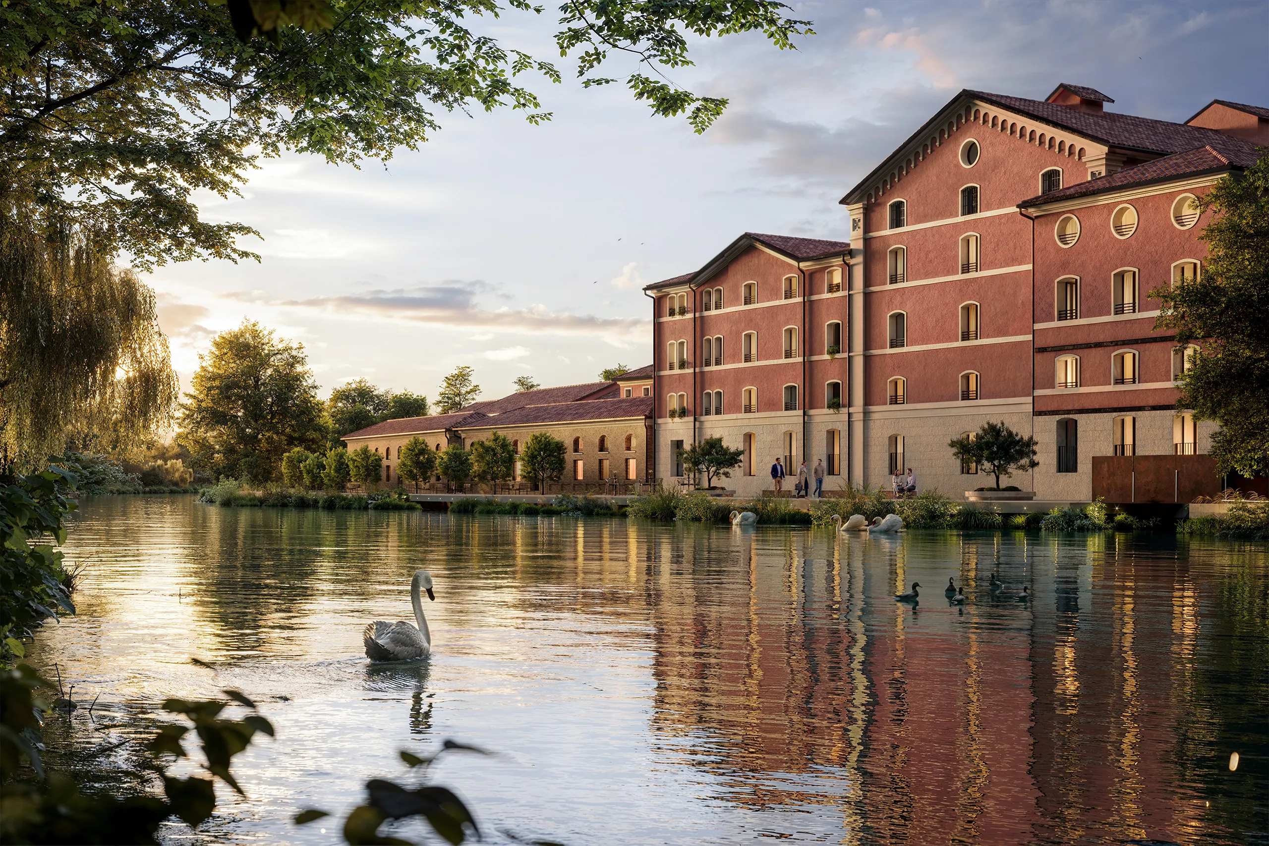 Vista esterna delle Case nel Parco di Mulini Mandelli, nuove residenze immerse nel verde alle porte di Treviso.